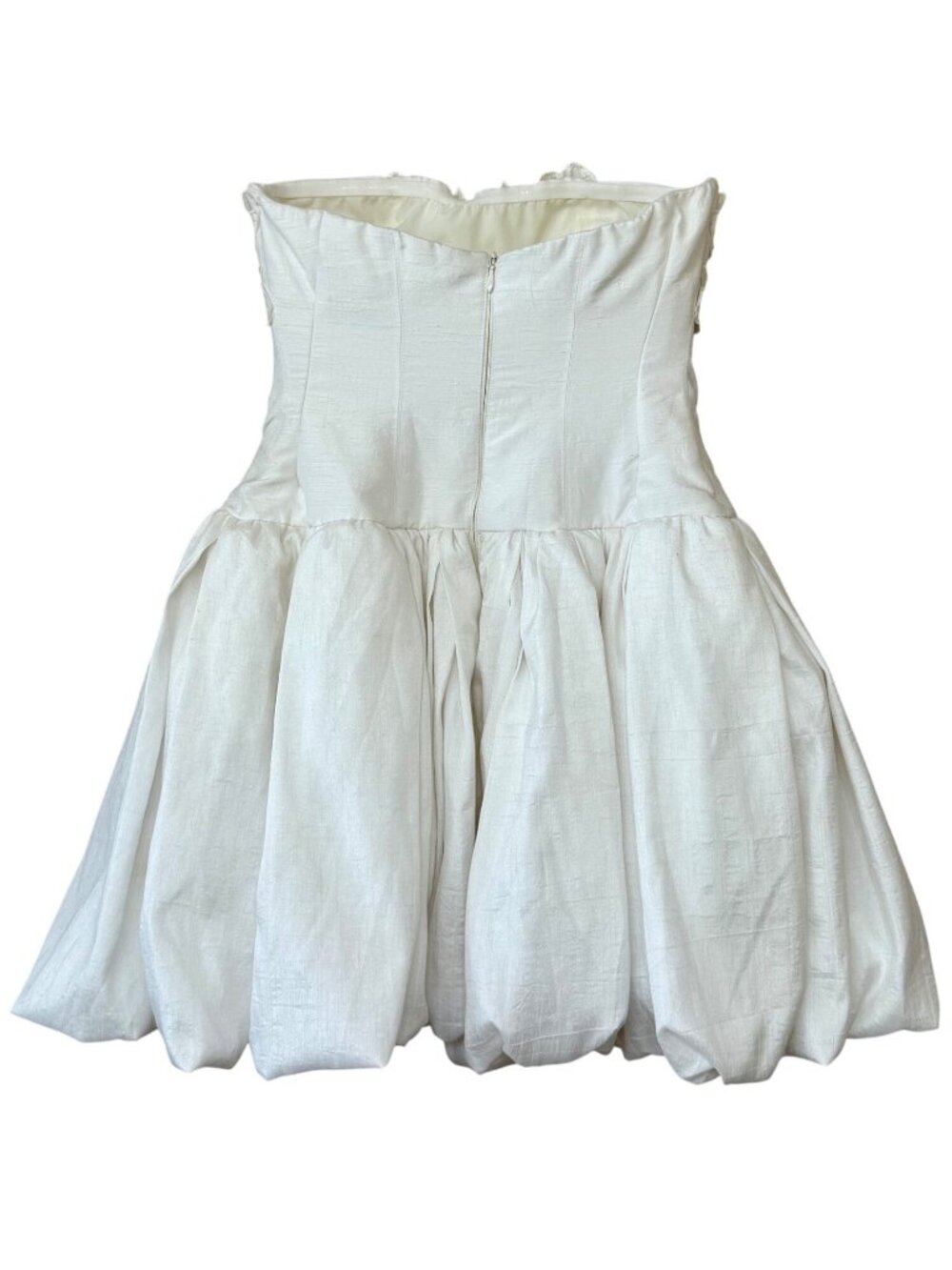 BHLDN Anthropologie Strapless Floral Applique Bubble Hem White Mini Dress 4 - Picture 10 of 16